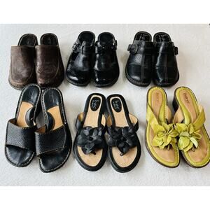 Lot Of 6 BORN BOC Women SANDAL Shoes Slip On Clogs Mule Heel Work 7M Brown Blac